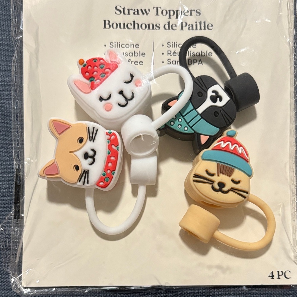 Ashland set of FOUR Cute Cat Straw Toppers new